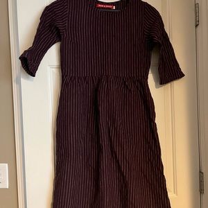 XS no 19 Thistle Stripe Pyne & Smith linen dress with waist ties pockets